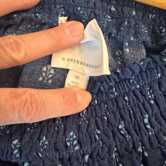 Ett Twa Anthropologie Size medium Romper Blue Paisley Ruffle Boho - Picture 4 of 5